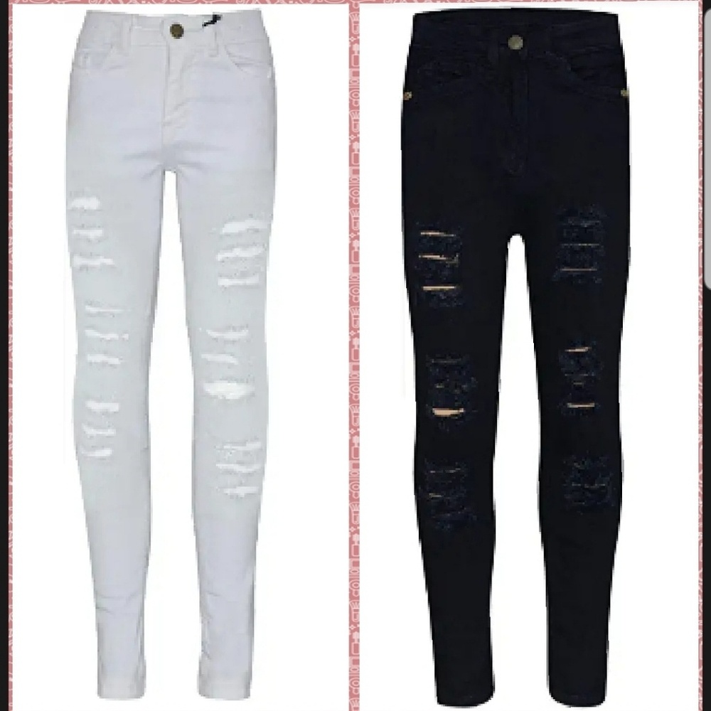 2 pairs girls ripped destroyed destructed jeans